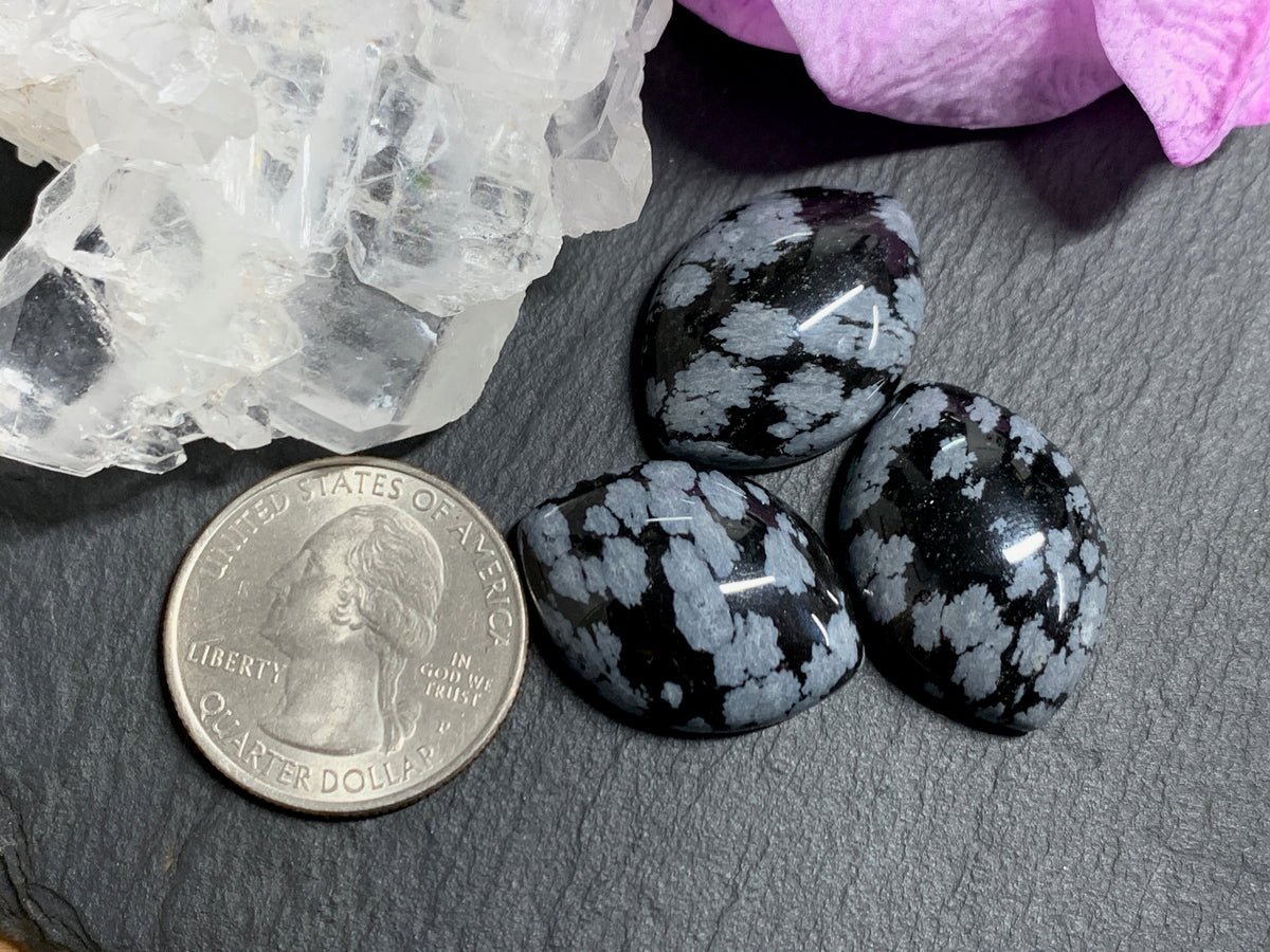 Snowflake Obsidian marquise 18x25mm cabochon - Calibrated cabochons