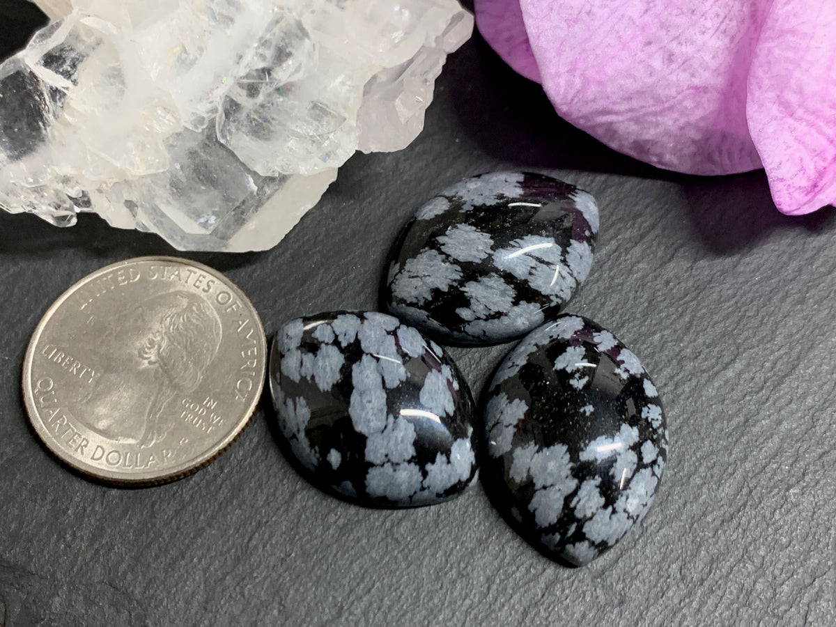 Snowflake Obsidian marquise 18x25mm cabochon - Calibrated cabochons