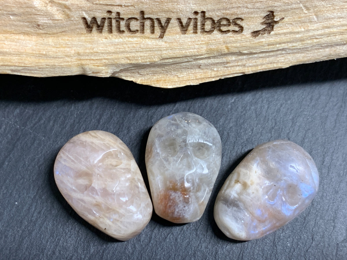 Moonstone Skull Carving 22mm long Crystal Skull, Gothic Crystal Decor, Witchy Jewelry