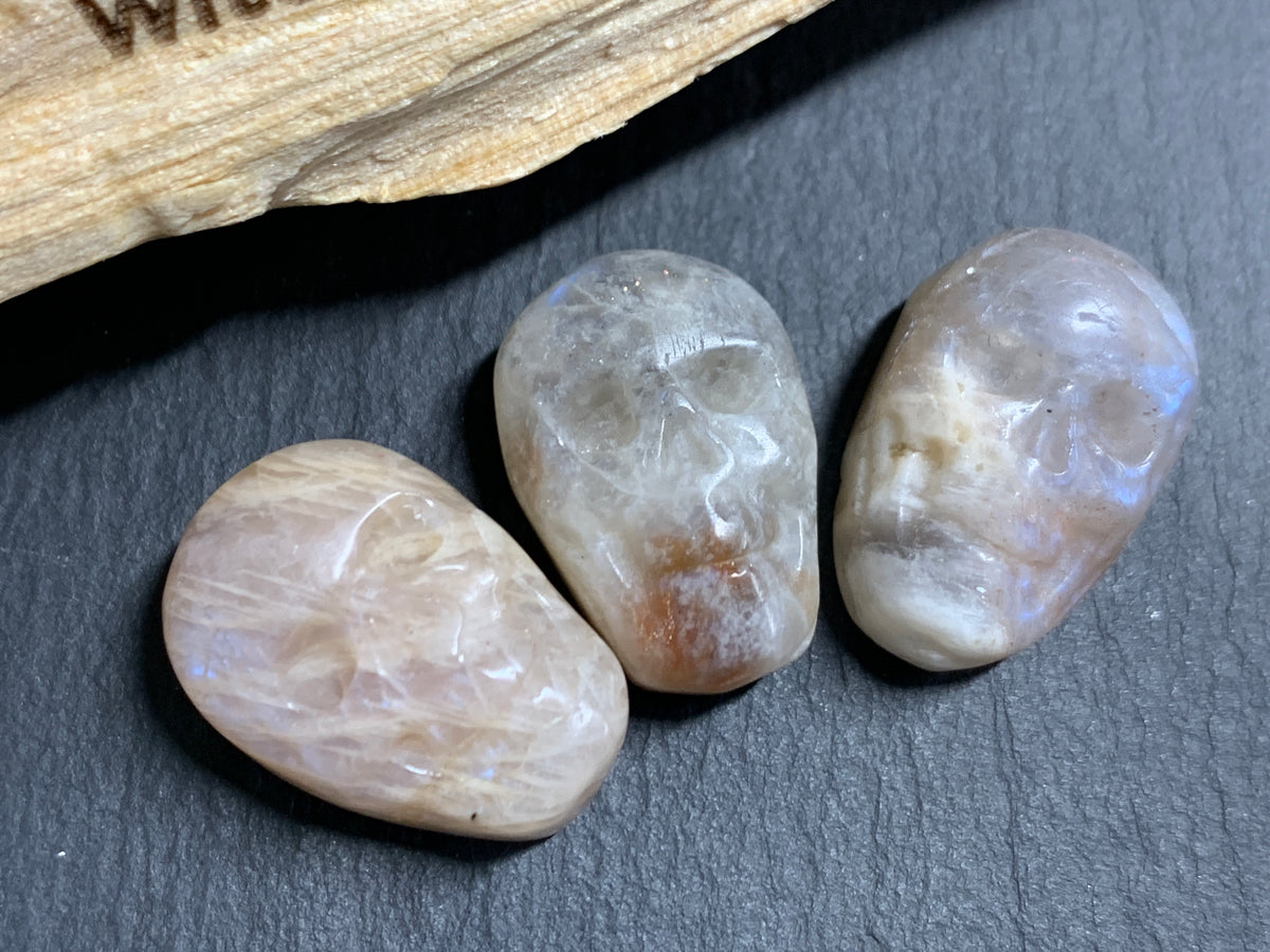 Moonstone Skull Carving 22mm long Crystal Skull, Gothic Crystal Decor, Witchy Jewelry