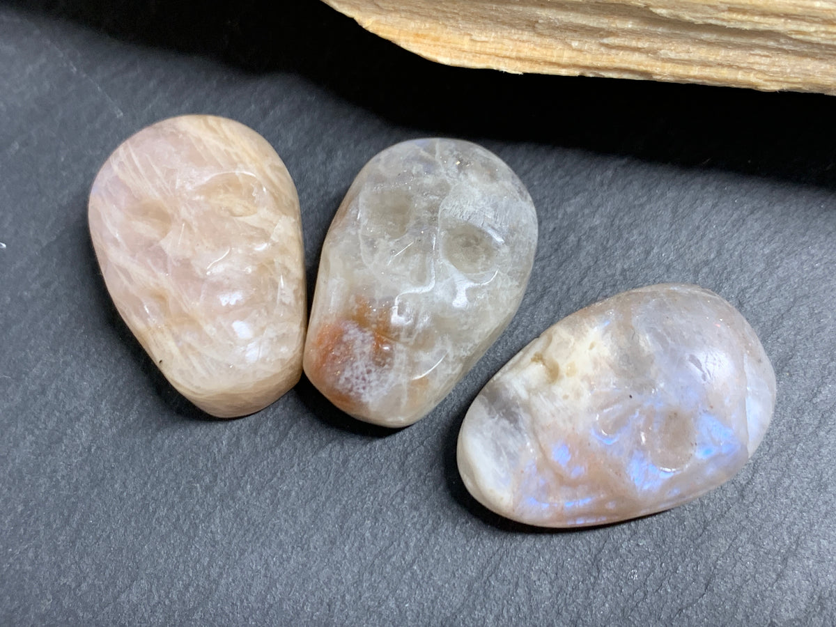 Moonstone Skull Carving 22mm long Crystal Skull, Gothic Crystal Decor, Witchy Jewelry