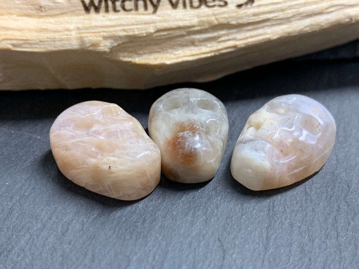 Moonstone Skull Carving 22mm long Crystal Skull, Gothic Crystal Decor, Witchy Jewelry