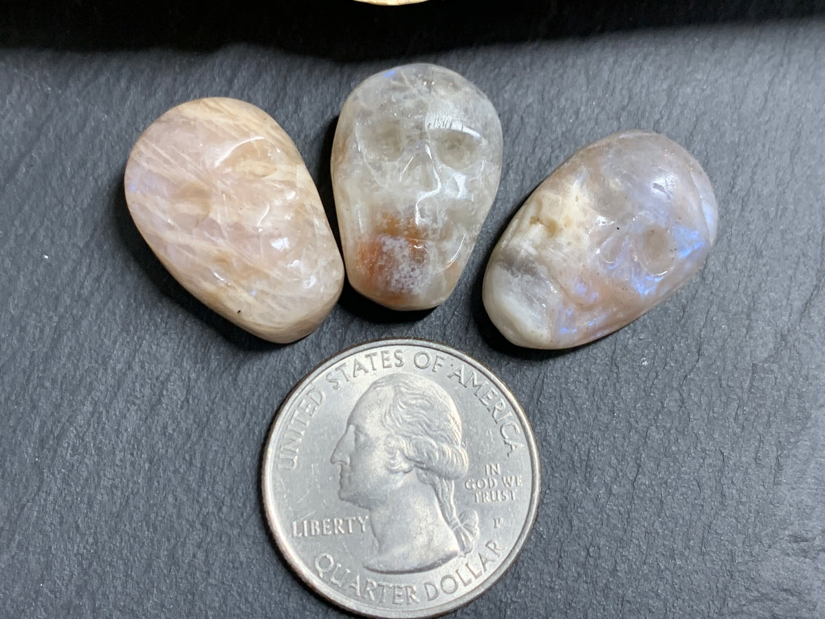 Moonstone Skull Carving 22mm long Crystal Skull, Gothic Crystal Decor, Witchy Jewelry