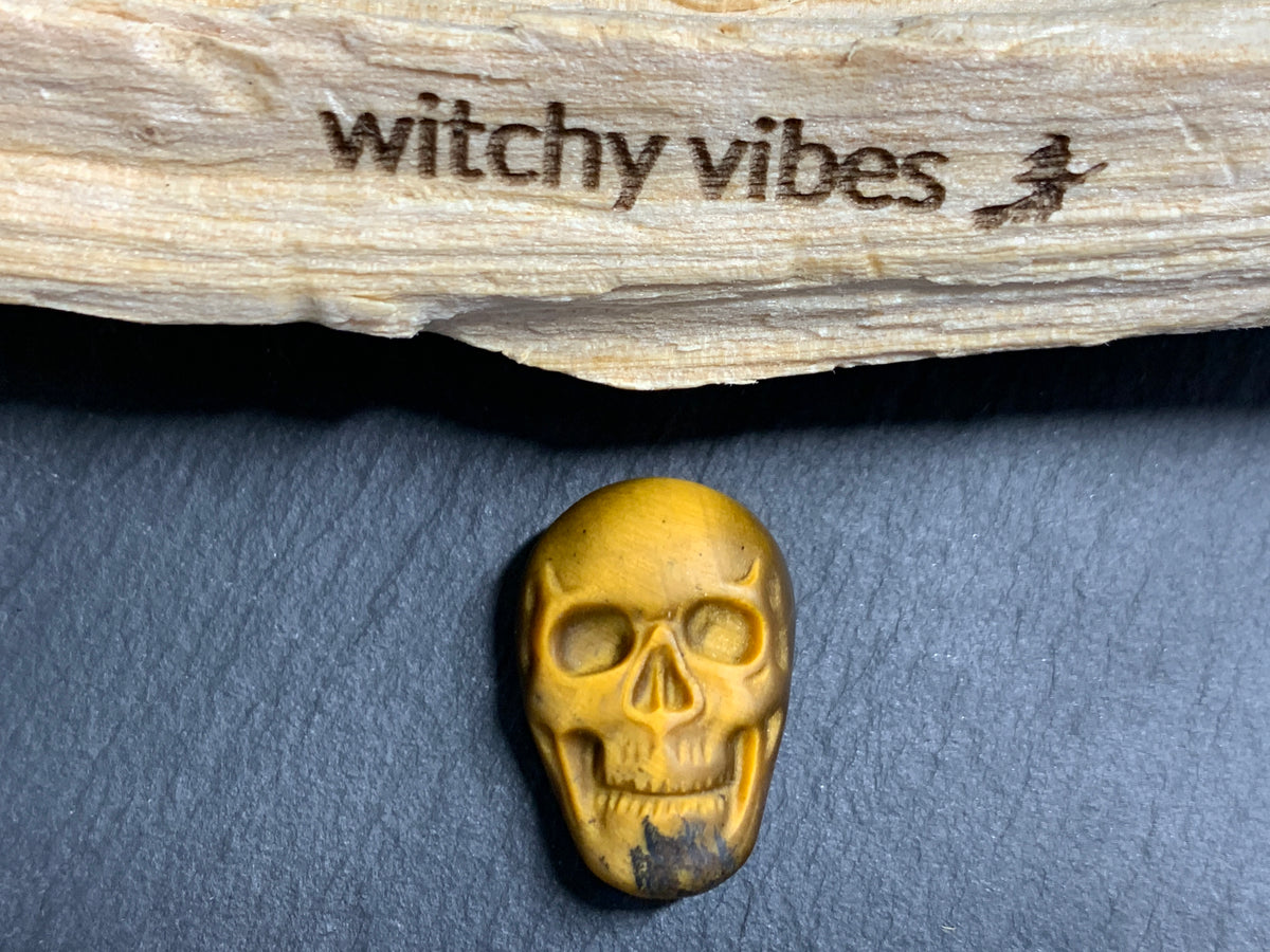 Natural Tiger Eye Skull Cabochon – Polished Carved Gemstone Skull for Jewelry Making