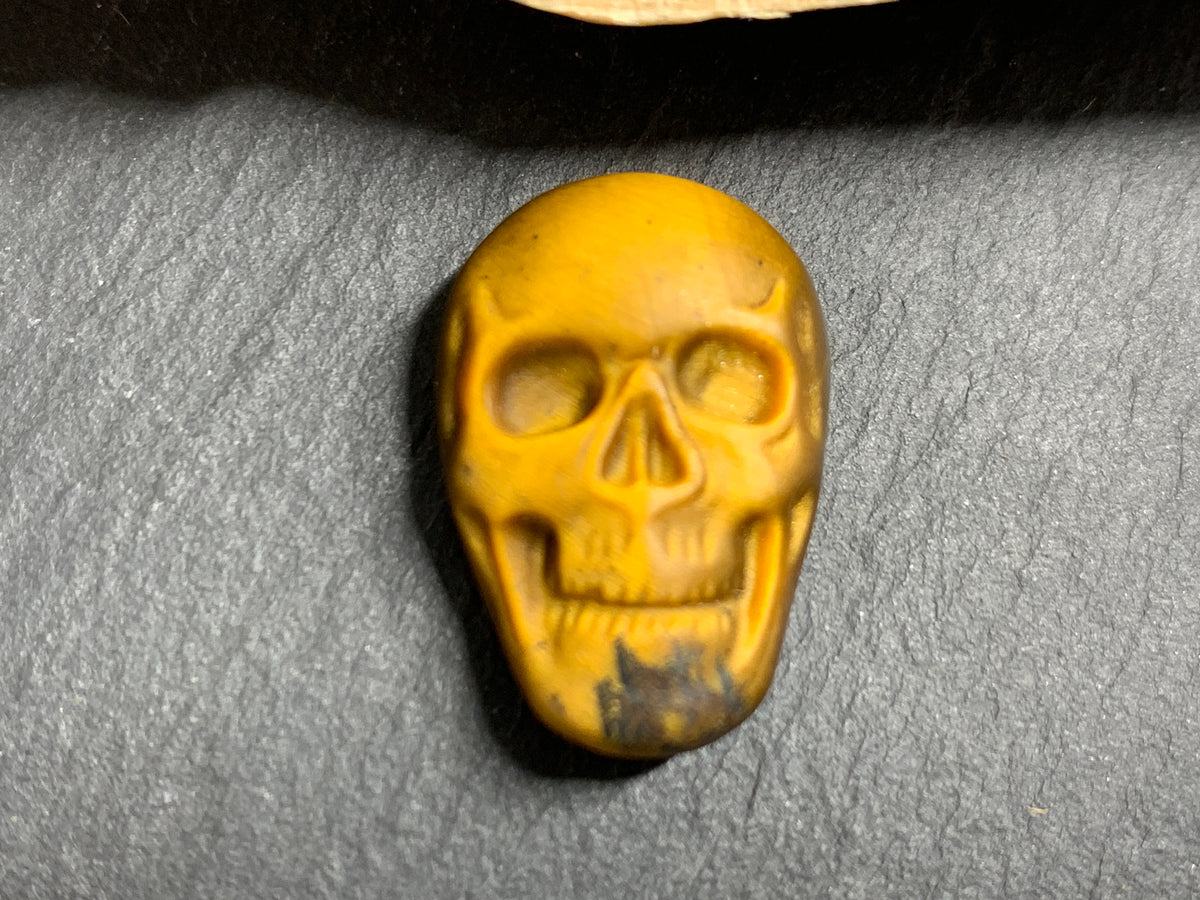 Natural Tiger Eye Skull Cabochon – Polished Carved Gemstone Skull for Jewelry Making