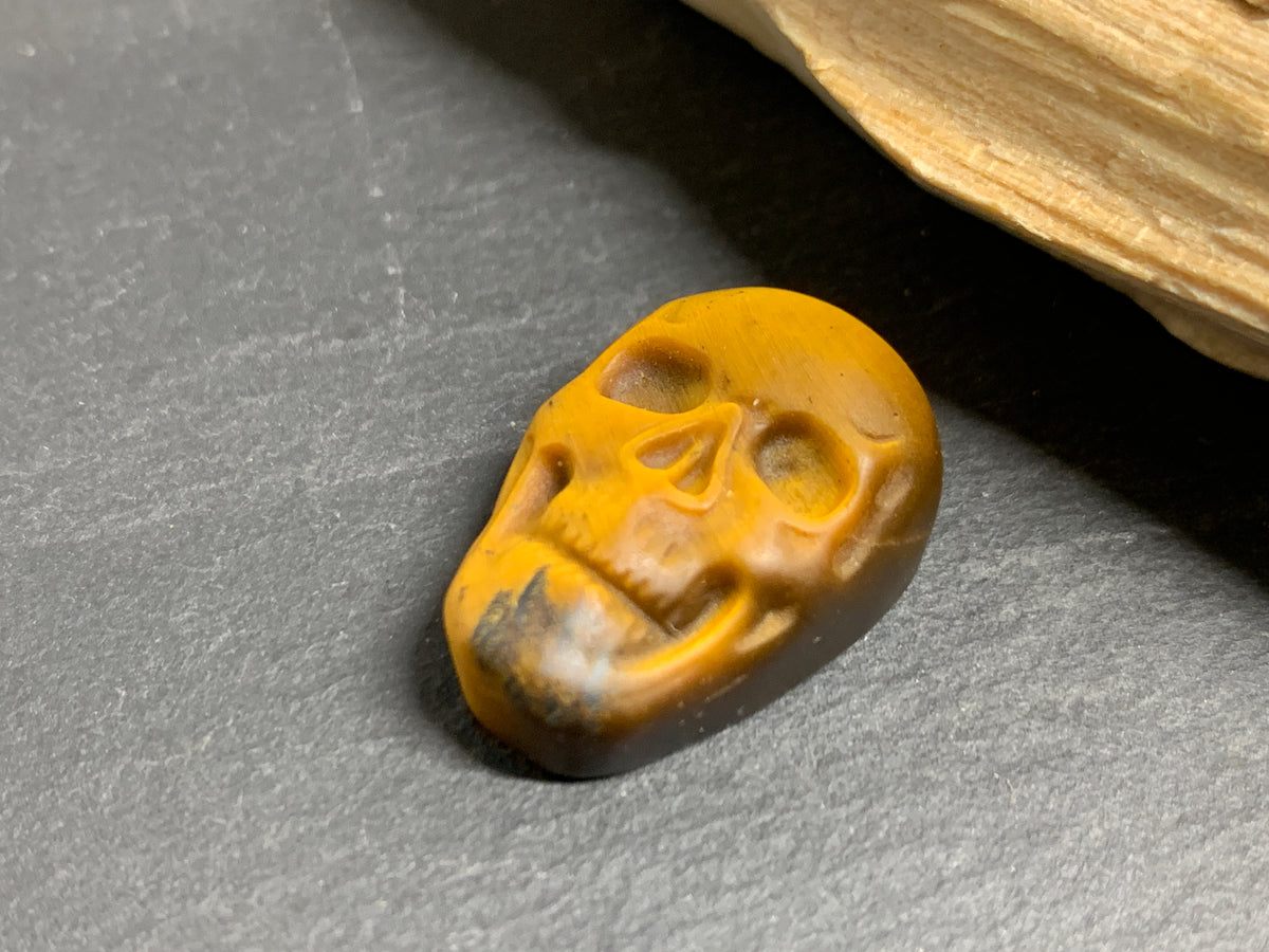 Natural Tiger Eye Skull Cabochon – Polished Carved Gemstone Skull for Jewelry Making