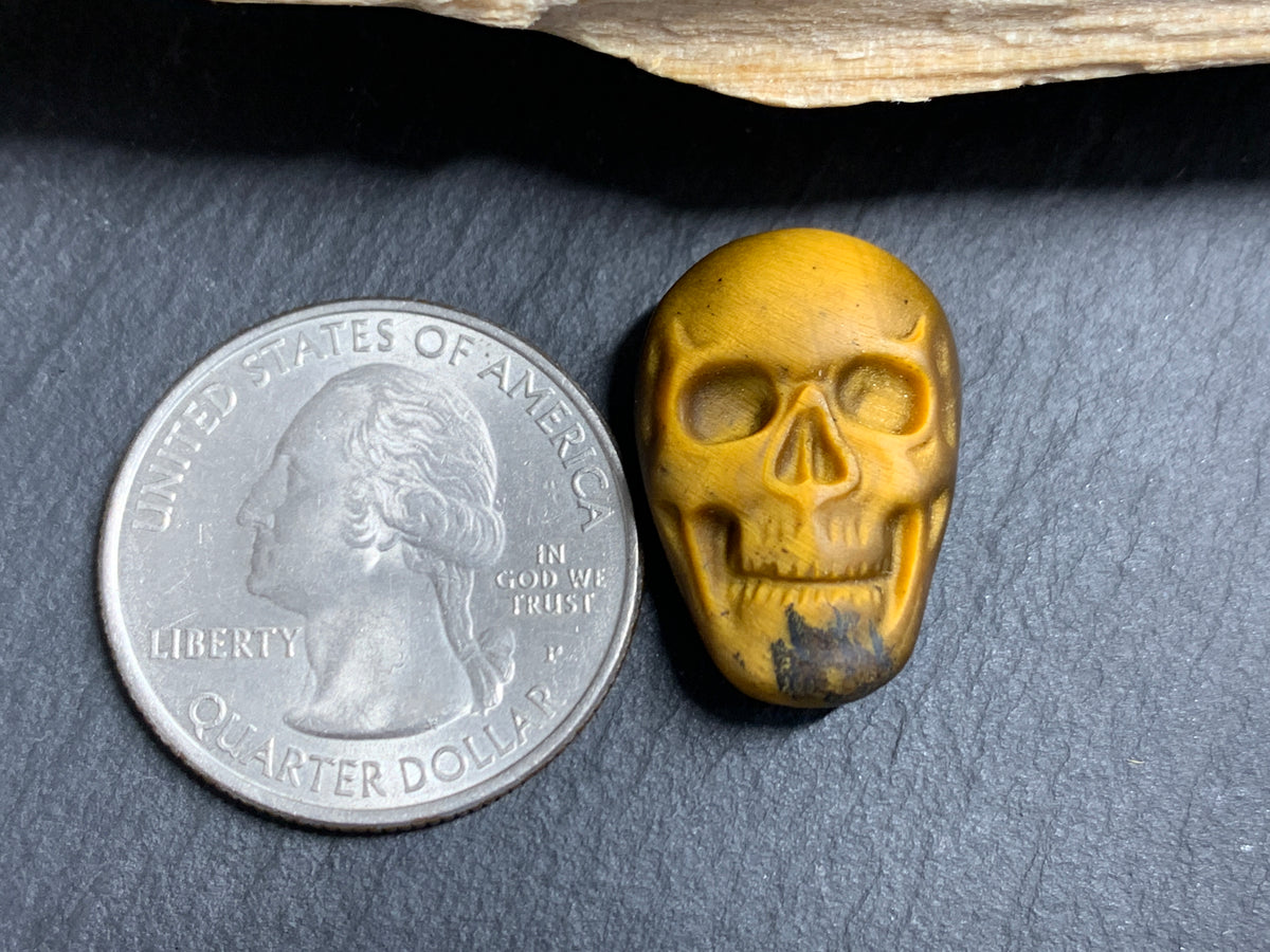 Natural Tiger Eye Skull Cabochon – Polished Carved Gemstone Skull for Jewelry Making