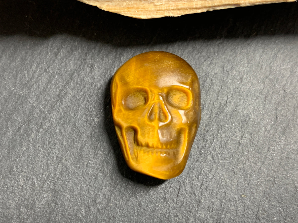 Natural Tiger Eye Skull Cabochon 15x21mm – Polished Carved Gemstone Skull for Jewelry Making
