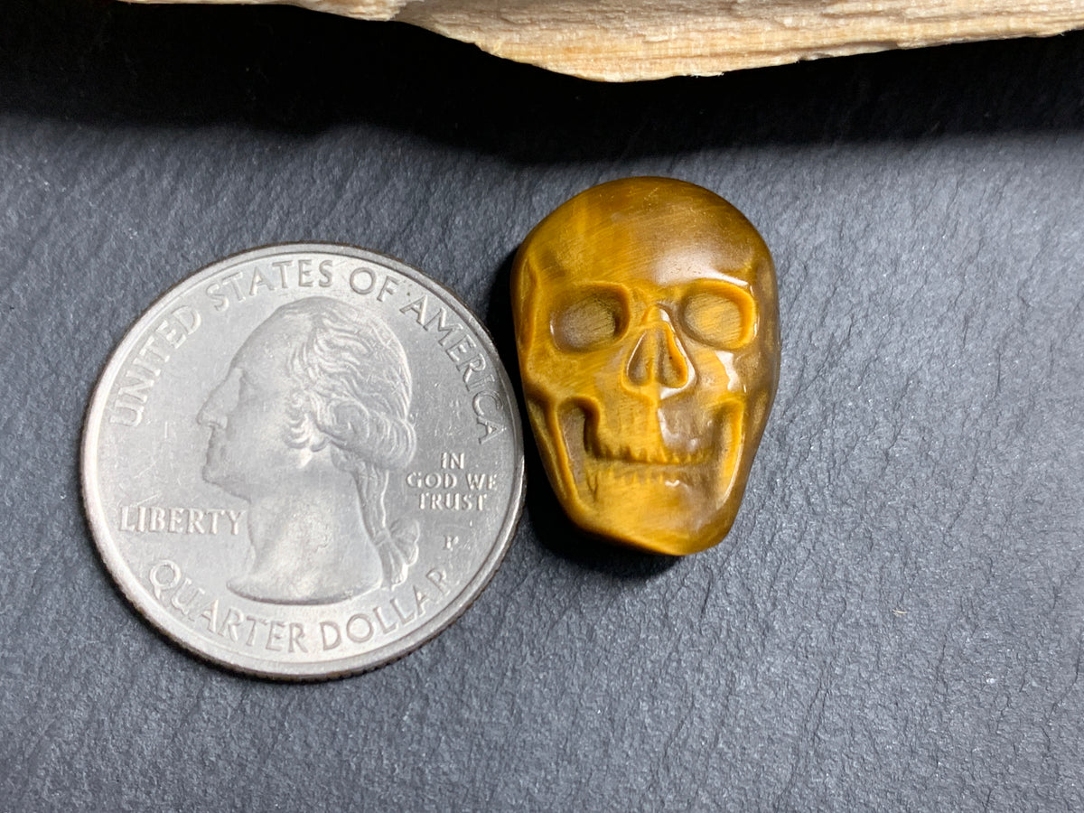 Natural Tiger Eye Skull Cabochon 15x21mm – Polished Carved Gemstone Skull for Jewelry Making