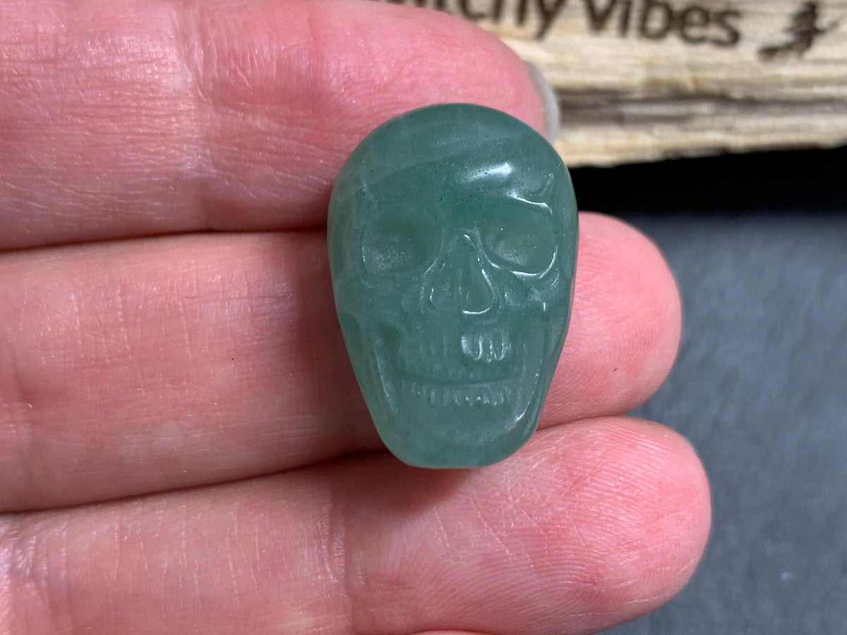 Green Aventurine Skull, Hand Carved Crystal Decor, Polished Gem