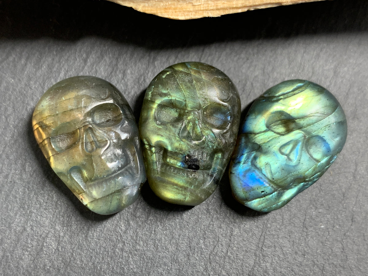 Labradorite Skull Carving 21-22mm long Blue-Green Flash Crystal Skull, Witchy Jewelry