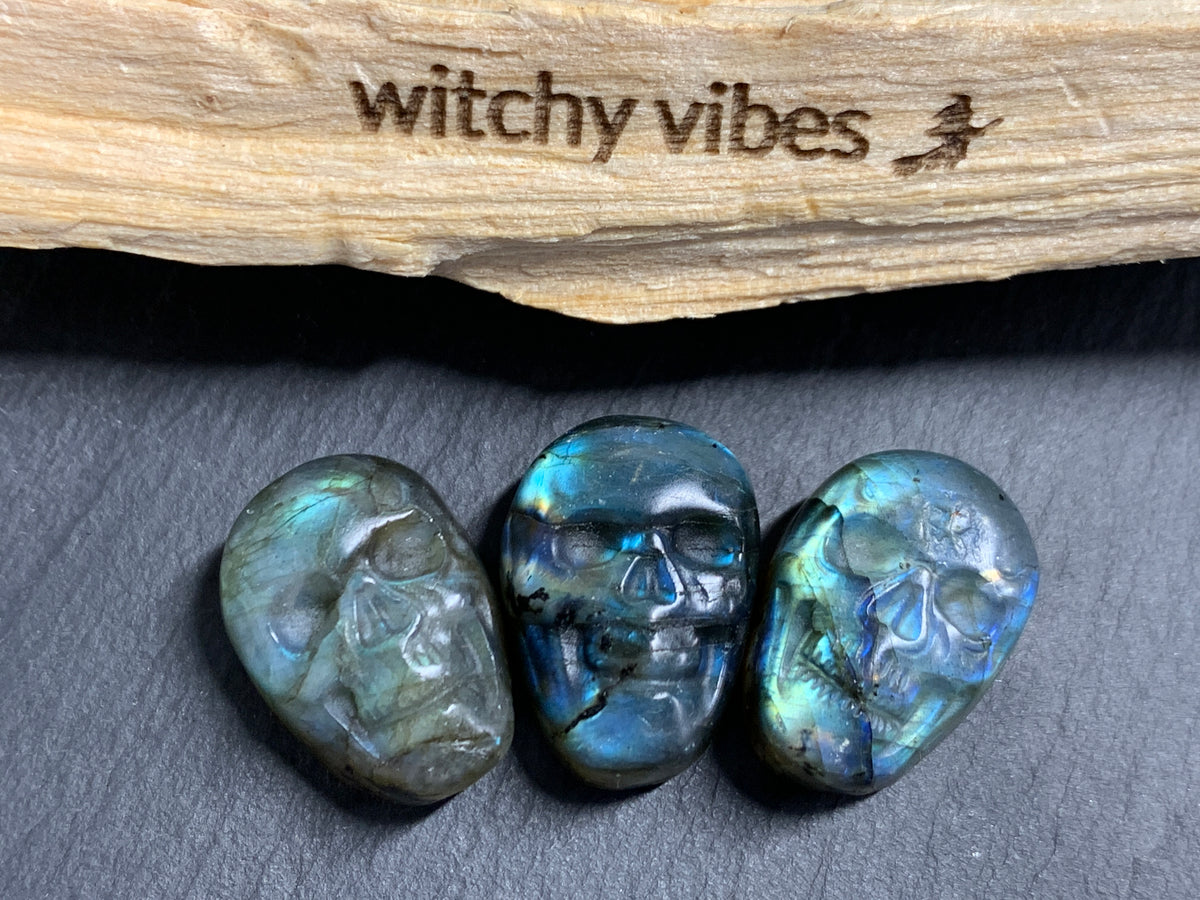 Labradorite Skull Carving 21-23mm long Blue-Green Flash Crystal Skull, Witchy Jewelry