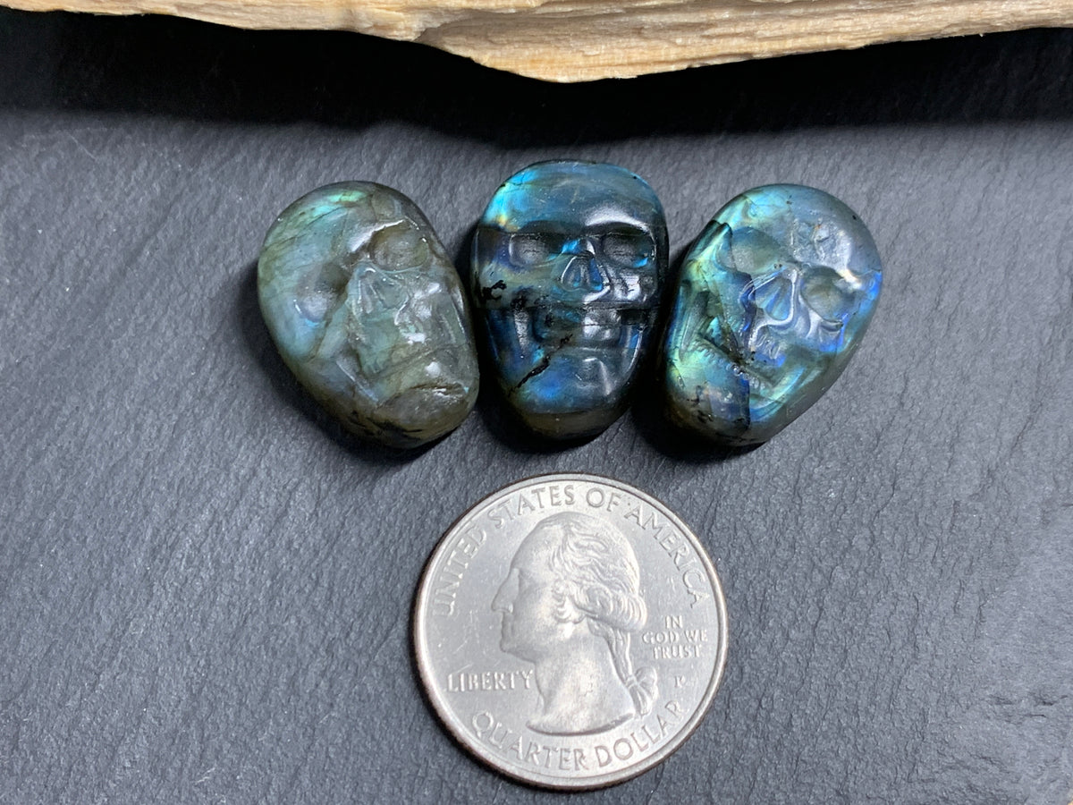 Labradorite Skull Carving 21-23mm long Blue-Green Flash Crystal Skull, Witchy Jewelry