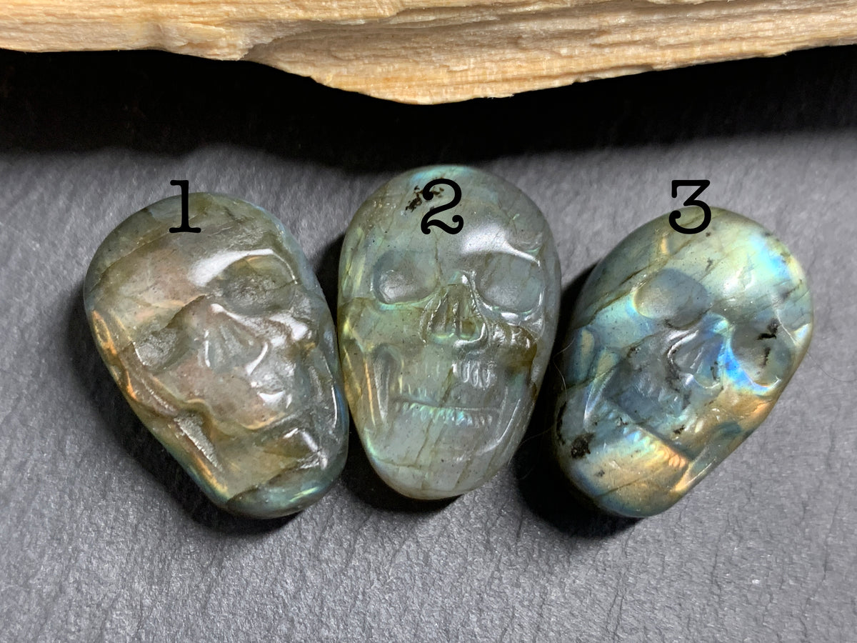 Labradorite Skull Carving 21-22mm long Blue-Green Flash Crystal Skull, Witchy Jewelry