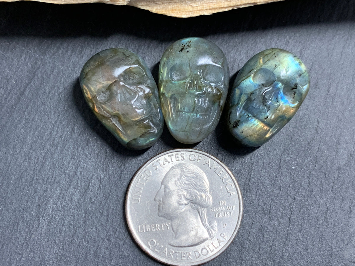 Labradorite Skull Carving 21-22mm long Blue-Green Flash Crystal Skull, Witchy Jewelry