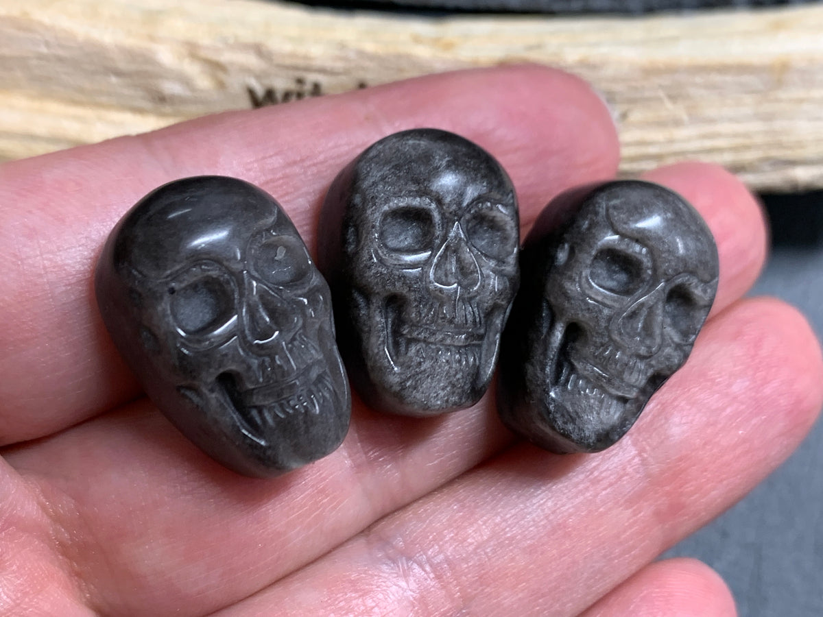 Silver Obsidian Skull Carving 22mm long,  Witchy Jewelry