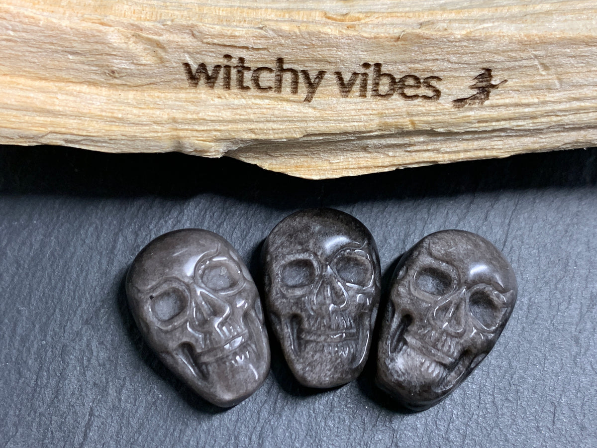 Silver Obsidian Skull Carving 22mm long,  Witchy Jewelry