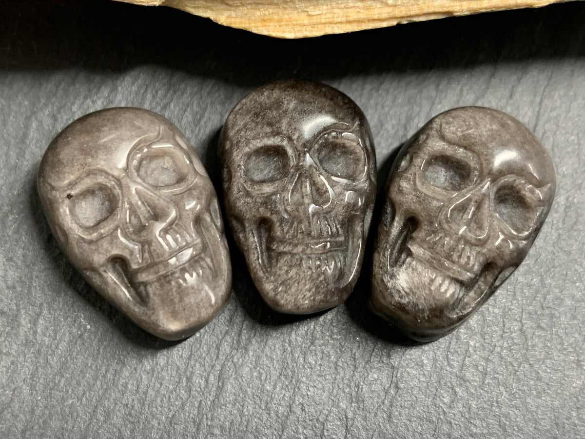 Silver Obsidian Skull Carving 22mm long,  Witchy Jewelry