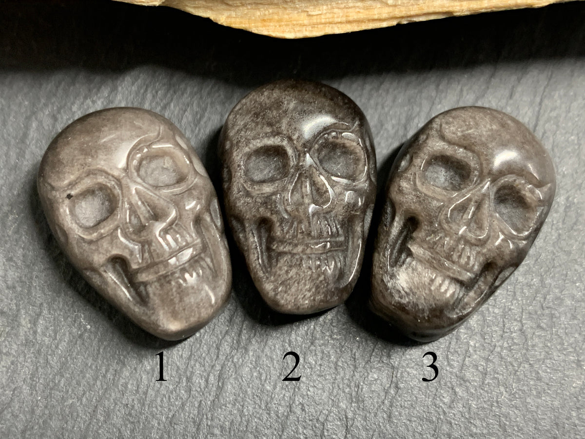 Silver Obsidian Skull Carving 22mm long,  Witchy Jewelry
