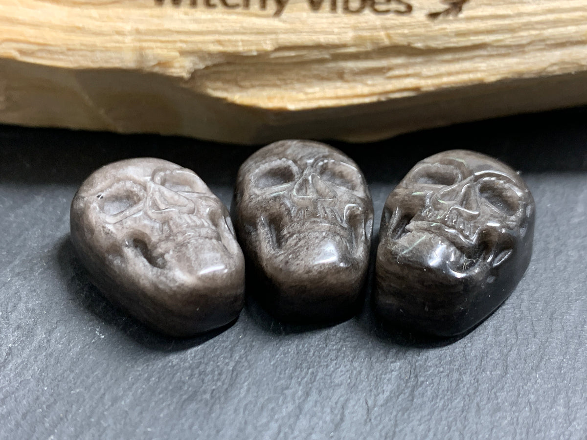 Silver Obsidian Skull Carving 22mm long,  Witchy Jewelry