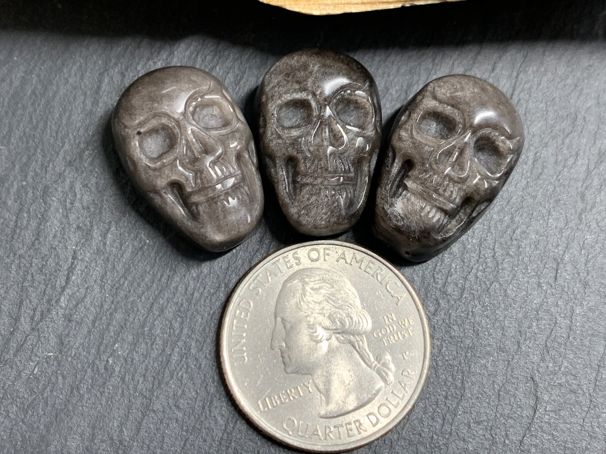 Silver Obsidian Skull Carving 22mm long,  Witchy Jewelry