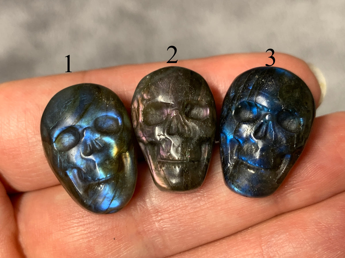 Labradorite Skull Carving 21-22mm long Blue, Purple Flash Crystal Skull, Witchy Jewelry