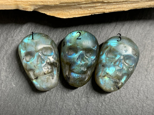 Labradorite Skull Carving 22mm long Blue-Green Flash Crystal Skull, Witchy Jewelry