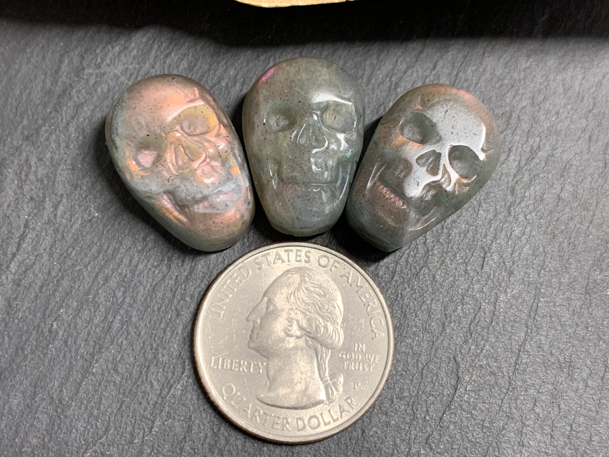 Labradorite Skull Carving 22mm, Pink Flash Crystal Skull, Gothic Crystal Decor