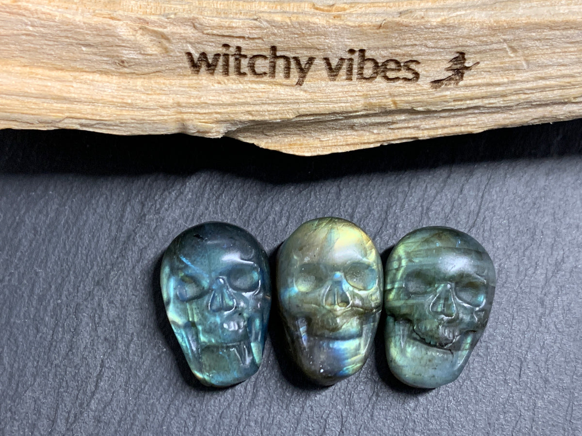 Labradorite Skull Carving 22mm long Blue-Green Flash Crystal Skull, Witchy Jewelry