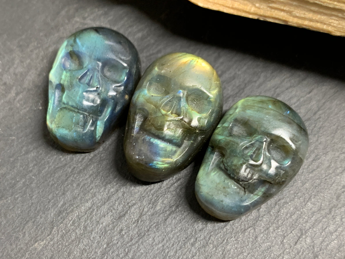 Labradorite Skull Carving 22mm long Blue-Green Flash Crystal Skull, Witchy Jewelry