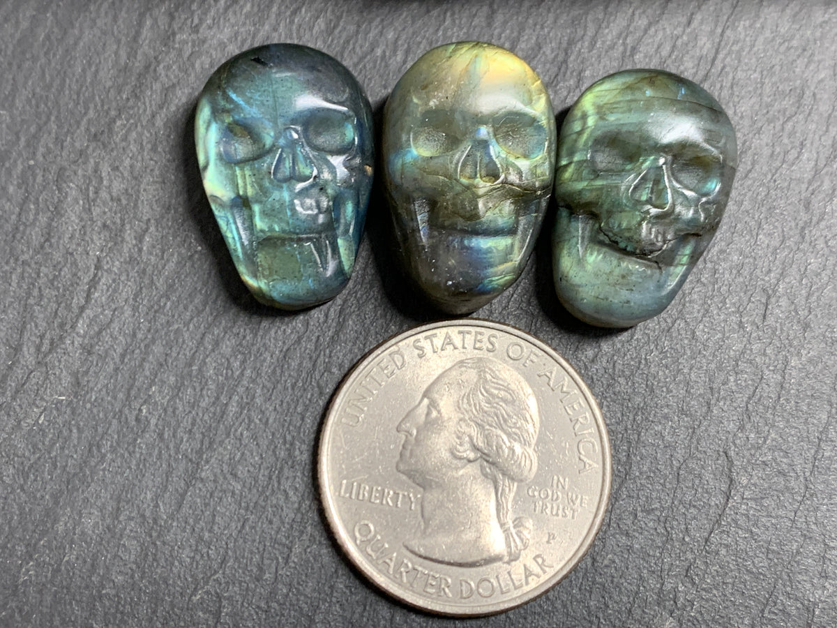 Labradorite Skull Carving 22mm long Blue-Green Flash Crystal Skull, Witchy Jewelry