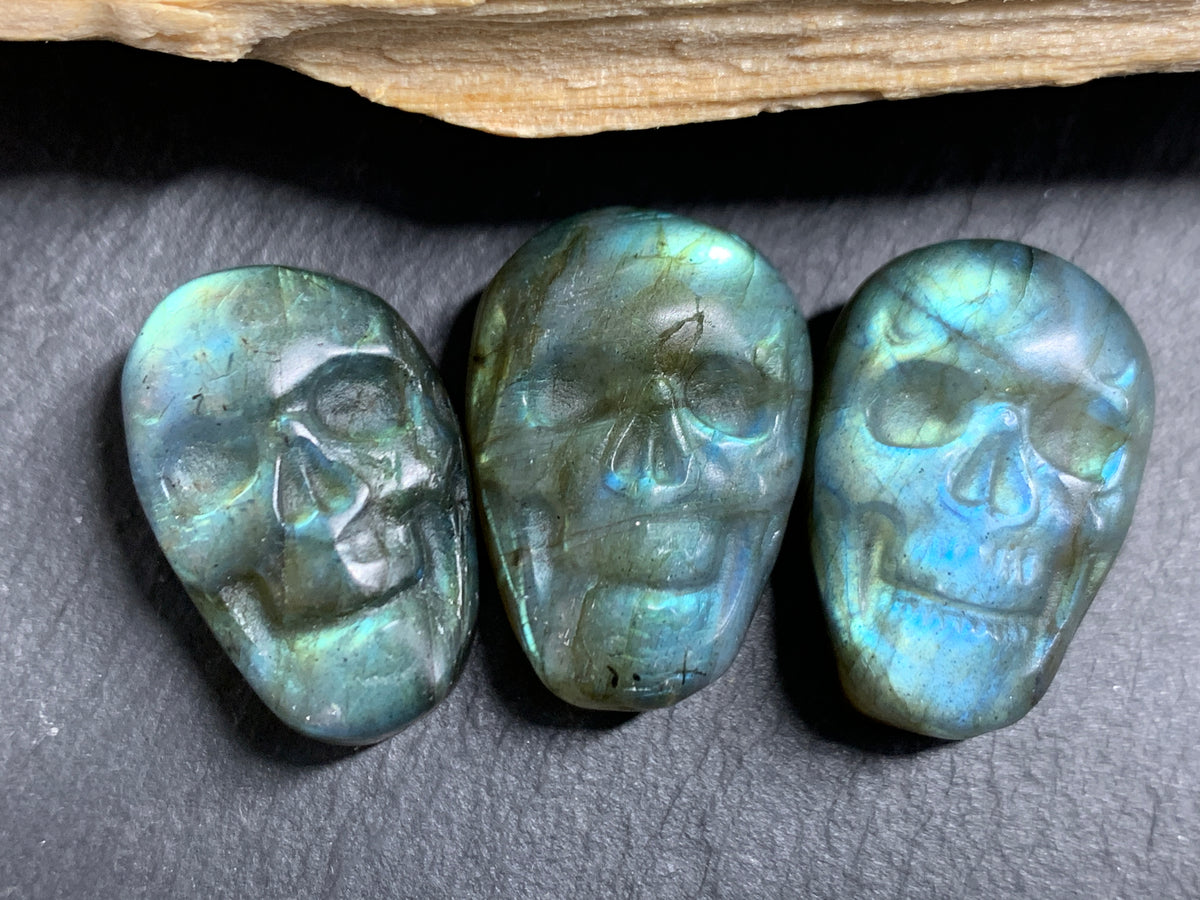 Labradorite Skull Carving 22mm long Blue-Green Flash Crystal Skull
