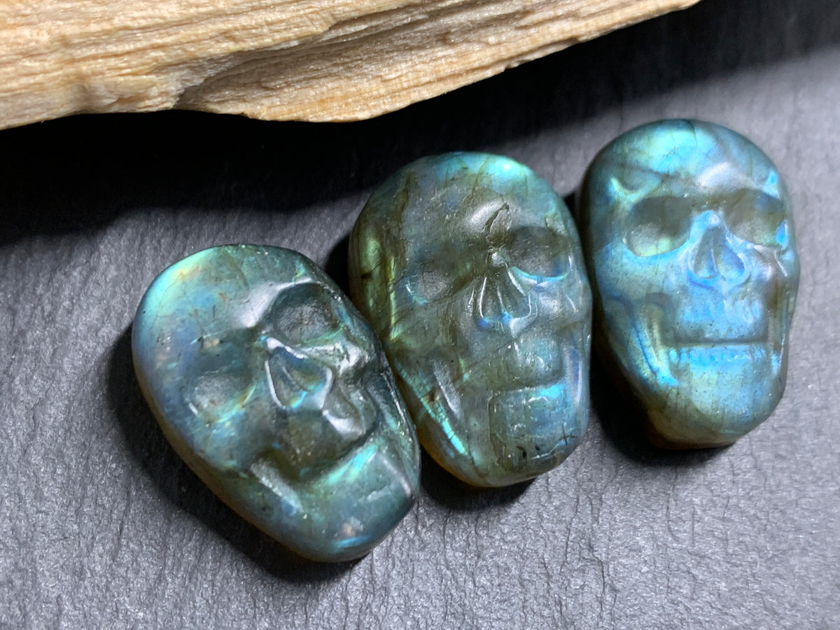 Labradorite Skull Carving 22mm long Blue-Green Flash Crystal Skull