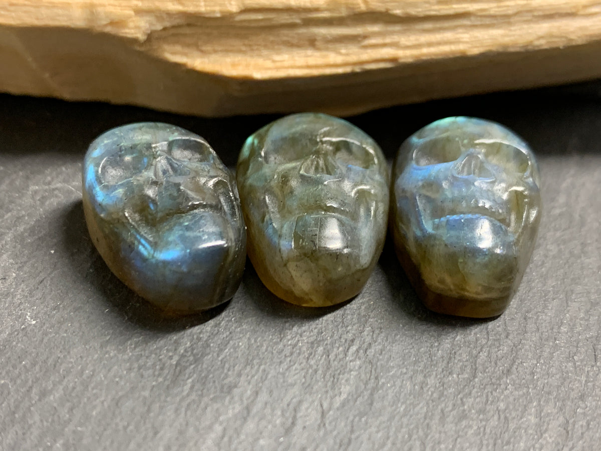 Labradorite Skull Carving 22mm long Blue-Green Flash Crystal Skull