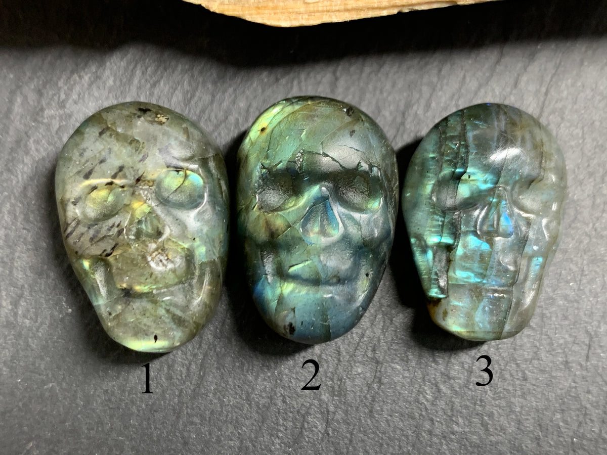 Labradorite Skull Carving 22mm long Blue-Green Flash Crystal Skull, Witchy Jewelry