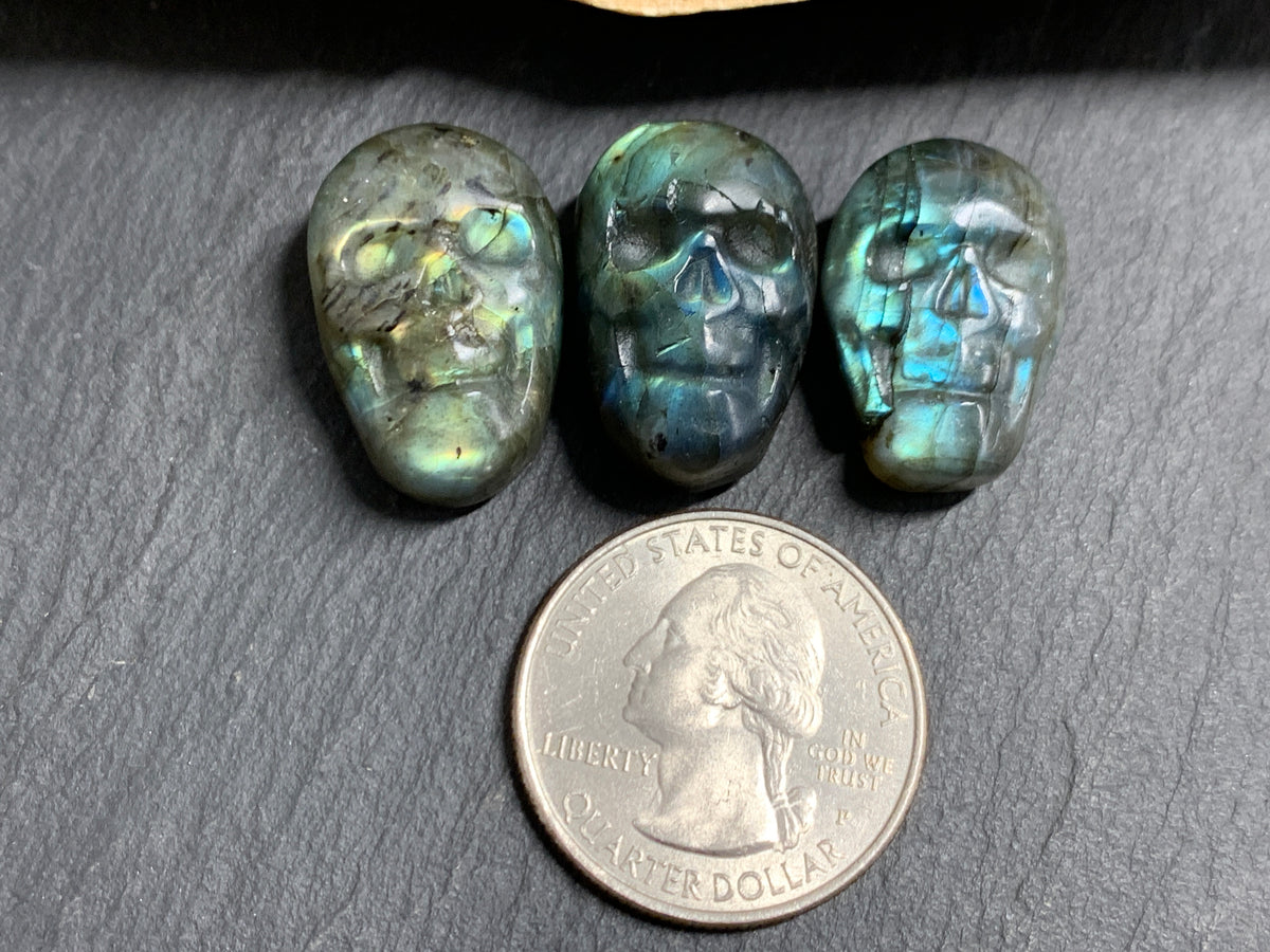 Labradorite Skull Carving 22mm long Blue-Green Flash Crystal Skull, Witchy Jewelry