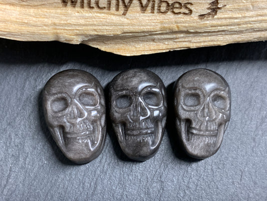 Silver Obsidian Skull Carving 22mm long,  Witchy Jewelry