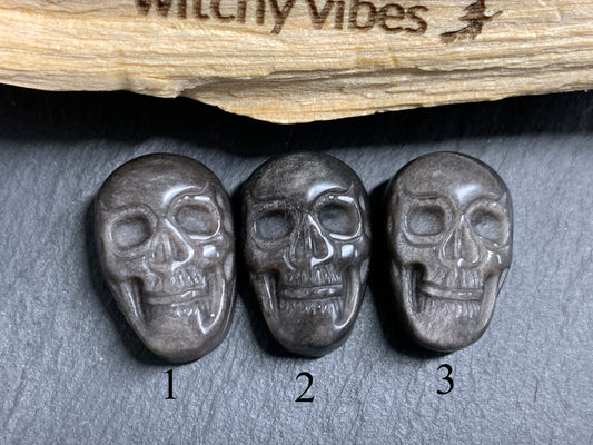Silver Obsidian Skull Carving 22mm long,  Witchy Jewelry