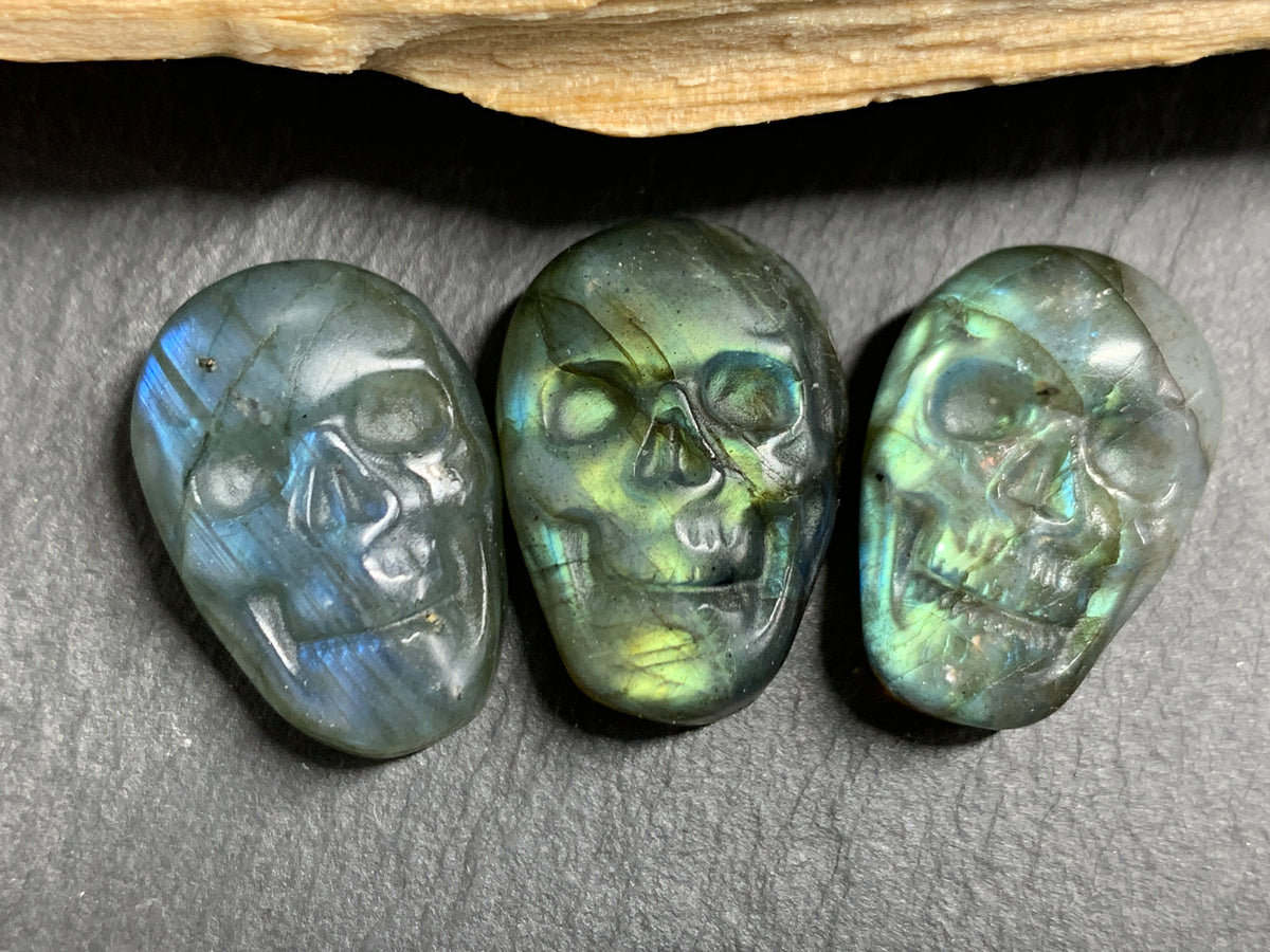 Labradorite Skull Carving 22mm long Blue-Green Flash Crystal Skull, Witchy Jewelry