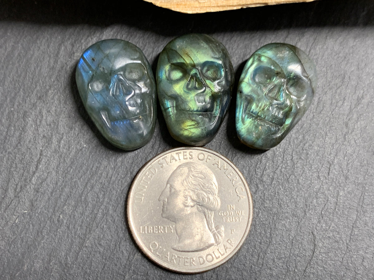 Labradorite Skull Carving 22mm long Blue-Green Flash Crystal Skull, Witchy Jewelry