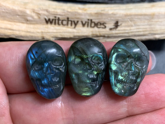 Labradorite Skull Carving 22mm long Blue-Green Flash Crystal Skull, Witchy Jewelry