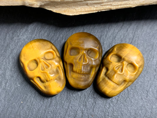 Natural Tiger Eye Skull Cabochon 15x22mm – Polished Carved Gemstone Skull for Jewelry Making