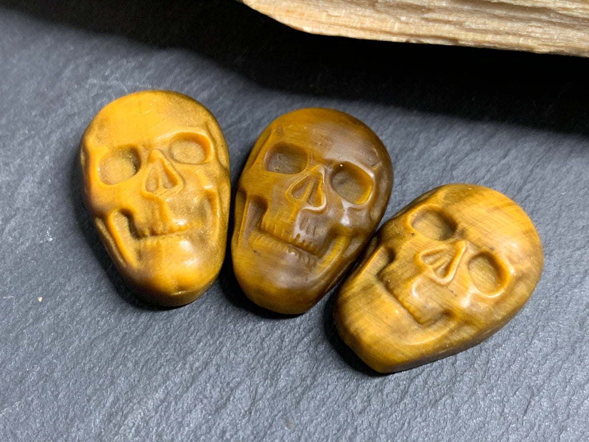 Natural Tiger Eye Skull Cabochon 15x22mm – Polished Carved Gemstone Skull for Jewelry Making