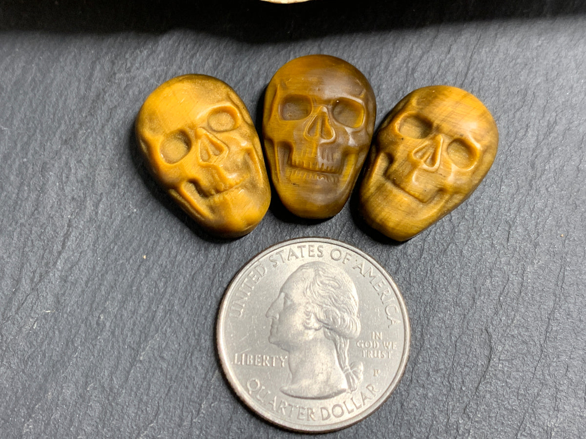 Natural Tiger Eye Skull Cabochon 15x22mm – Polished Carved Gemstone Skull for Jewelry Making