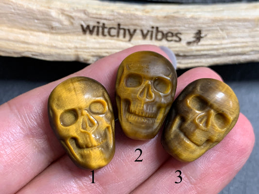 Natural Tiger Eye Skull Cabochon 15x22mm – Polished Carved Gemstone Skull for Jewelry Making
