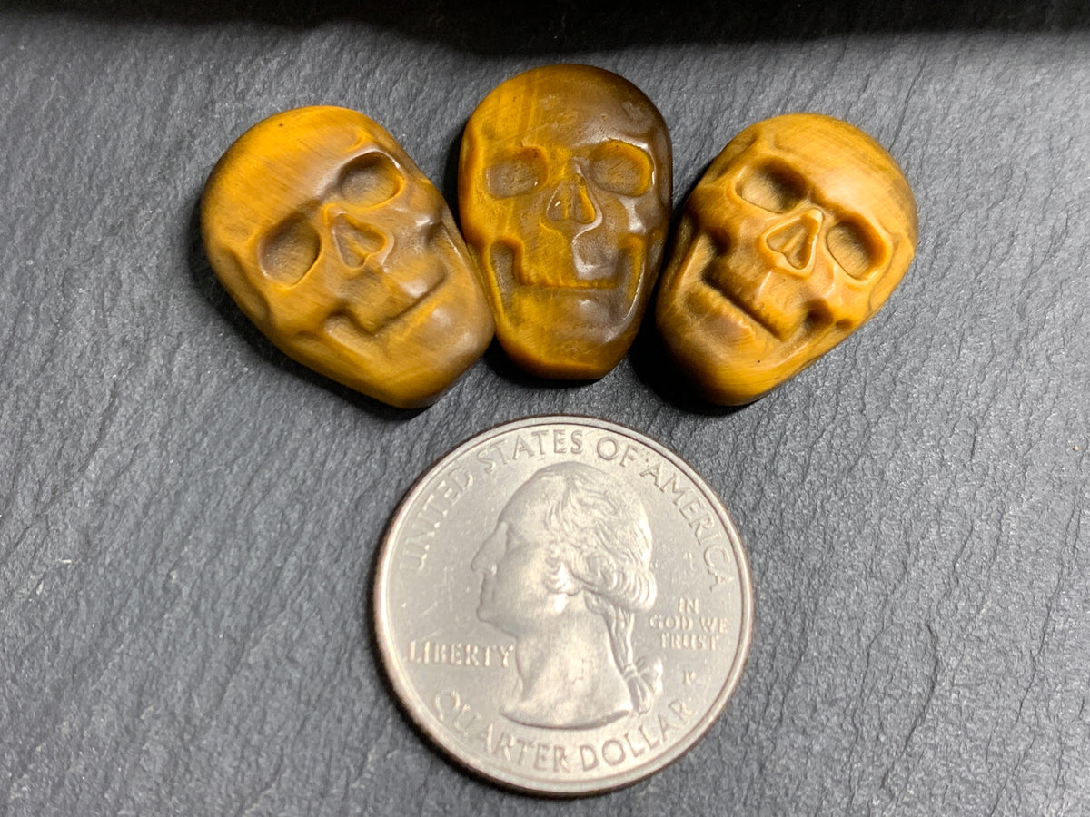 Natural Tiger Eye Skull Cabochon 15x22mm – Polished Carved Gemstone Skull for Jewelry Making