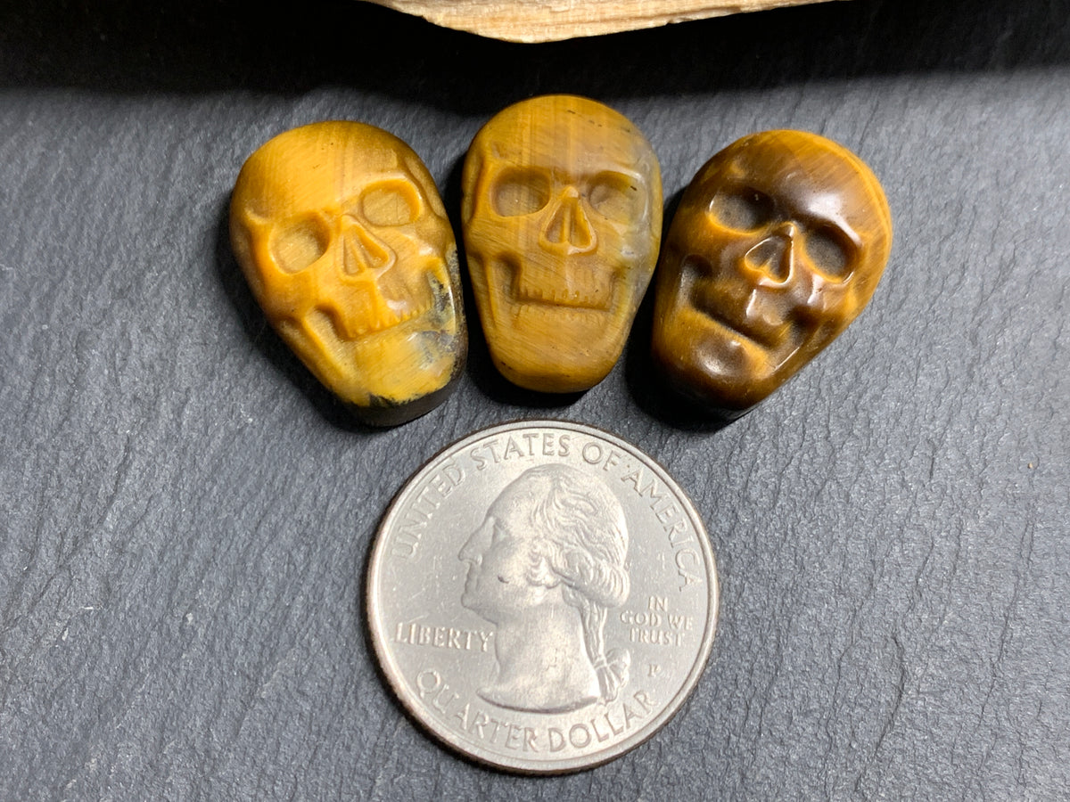 Natural Tiger Eye Skull Cabochon 15x22mm – Polished Carved Gemstone Skull for Jewelry Making