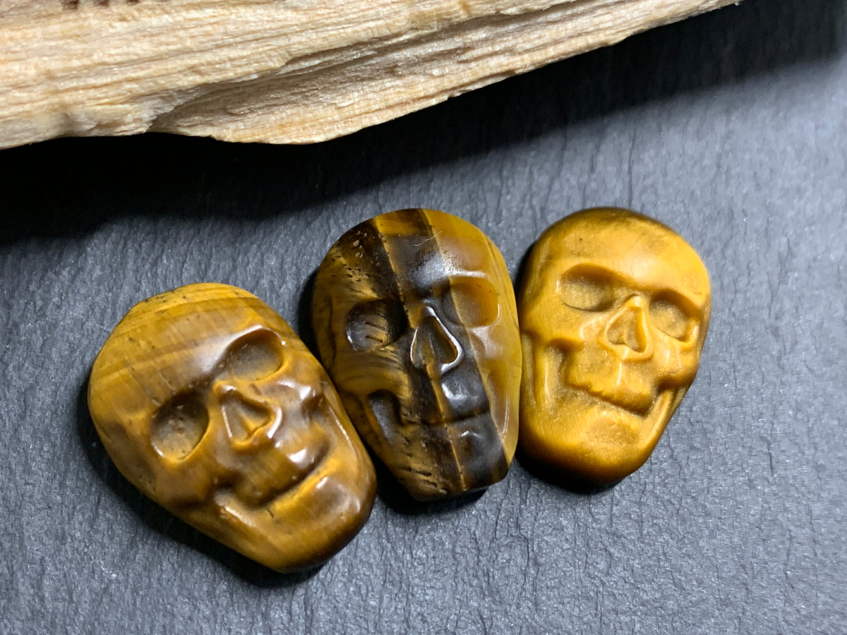 Natural Tiger Eye Skull Cabochon 15x22mm – Polished Carved Gemstone Skull for Jewelry Making