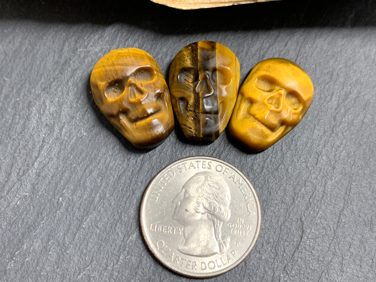 Natural Tiger Eye Skull Cabochon 15x22mm – Polished Carved Gemstone Skull for Jewelry Making