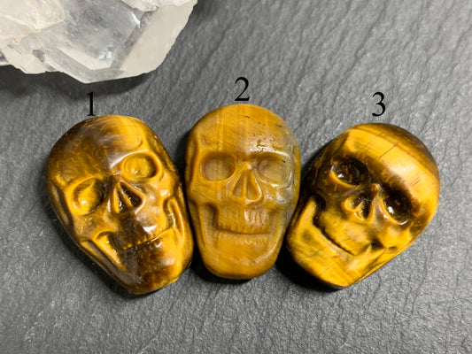 Natural Tiger Eye Skull Cabochon 15x22mm – Polished Carved Gemstone Skull for Jewelry Making